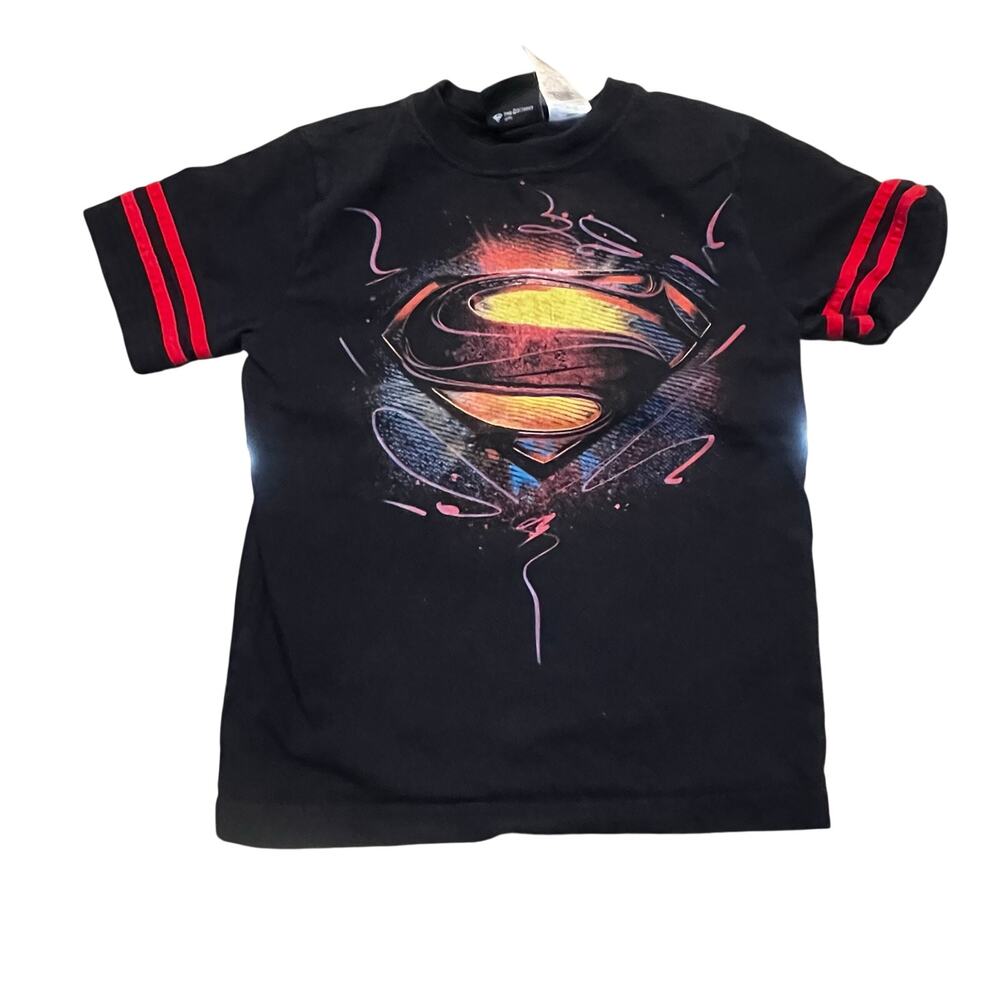 Superman Logo T Shirt Boy 7 Black‎ Graphic DC Comics Red Stripes